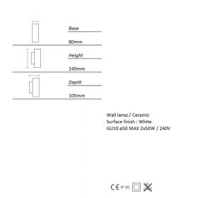 UMA Cylindrical ceramic wall light Abmessung der zylindrischen Wandleuchte.