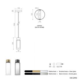 ORIENTE Italienische Pendelleuchte mit Messing und Glasrohr Abmessungen Glas-Designleuchte.