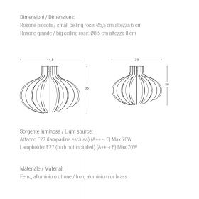 LUMINIO Design Hngeleuchte mit Lamellen aus Messing Abmessung der Hngeleuchte mit Lamellen.