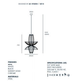 AILEEN Drahtgitter Hngeleuchte Abmessungen der spanischen Design Hngeleuchte.