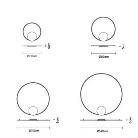 ANNAUX Filigrane Ring-Wandleuchte Bronze Abmessungen der vier LED Ringleuchten.