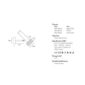 FOCUS Design Spot Wandleuchte Abmessung der modernen Design Spot Wandleuchte.