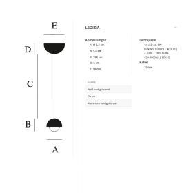 LEDIZIA Kleine Design Pendelleuchte mit Sensordimmung Abmessung der minimalistischen Design Pendelleuchte.