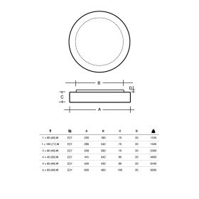 DIAMO Flache runde Wandleuchte aus Glas Abmessung der flachen Deckenlampe in 6 Gren.