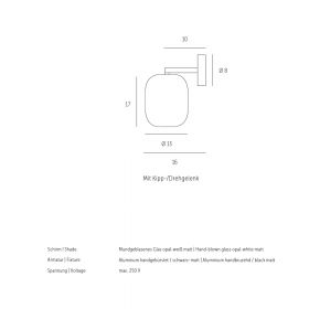 MUREA Verstellbare Wandleuchte aus Opalglas Abmessung der kleinen Wandleuchte.