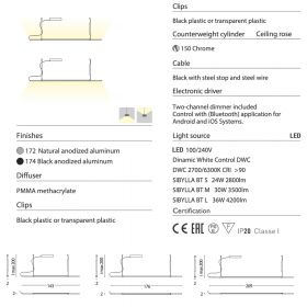 SYBILLA Lange schmale LED Linien-Pendelleuchte hhenverstellbar