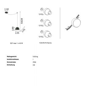 JETTE Hngeleuchte mit langem Kabel Pendellampe mit langem Kabel u. 3 Befestigungen.