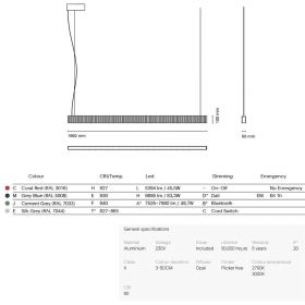 DUNE XL Lineare Hngeleuchte mit gewellter Front Farbgebung, Lumen und Abmessung der Hngeleuchte mit fast 2 Meter.