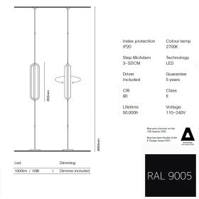 BOW Vertical design pendant light Abmessungen der vertikalenHngeleuchte.