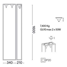 ATURO Bodenstehlampe mit zwei Strahlern Abmessungen der Bodenstehlampe.