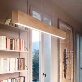 FELO Schmale LED Pendelleuchte aus Holz Linienleuchte mit recheckigem Profil aus Holz.