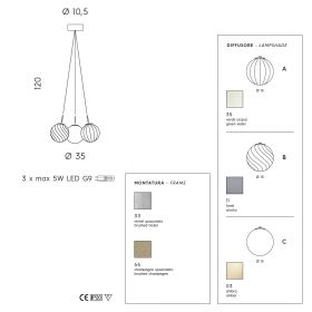 BALOU 3-flammige Glas-Pendelleuchte 3-flammige Glas-Pendelleuchte.