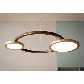 ECLISSE 2.0 Large designer pendant light Drei Ringe aus Holz mit leuchtenden Alabaster-Effekt-Scheiben.