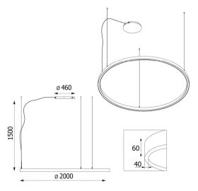 XXL 2 Meter LED Ring-Pendelleuchte aus Europischer Fertigung Abmessung der ringfrmigen Hngeleuchte.