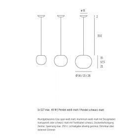 ACAI Opalglas Pendelleuchte Abmessungen der Glas-Pendelleuchten.