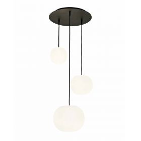 ACAI opal glass pendant light 3-light cascade Kaskaden-Leuchte, Halterung in matt Schwarz.