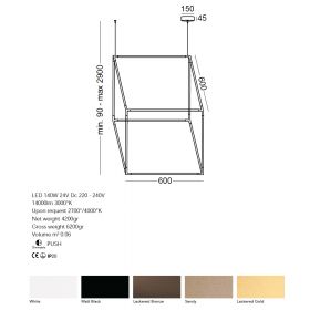 LUCILLA Wrfelfrmige Hngeleuchte Designleuchte Wrfel - 60 cm